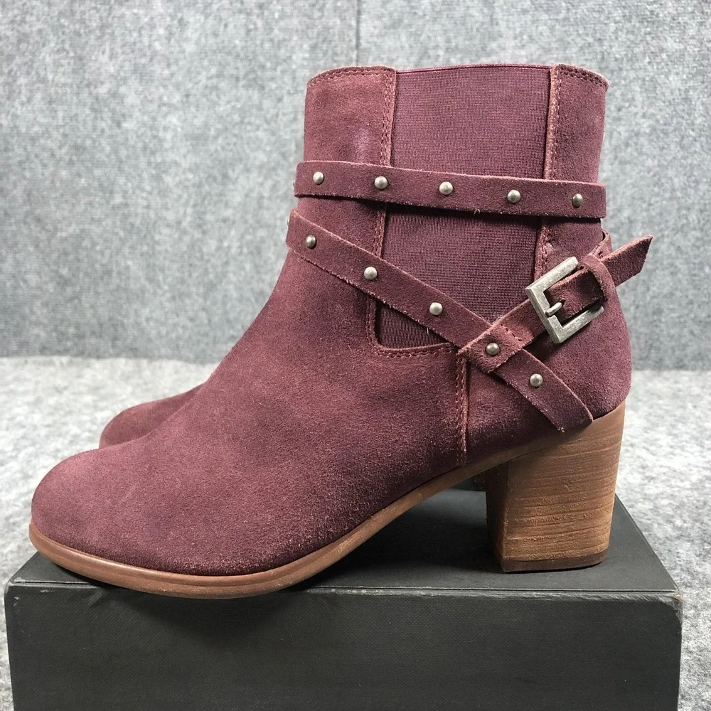 Matisse Suede Ankle Booties‎ Womens Size 8 Wine Camryn Studded Buckle Block Heel